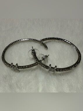 Silver Crystal Triomphe Style Large Hoop Earrings